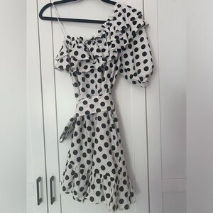 Target x Lisa Marie Fernandez Black White Polka Dot Linen One Shoulder Mini XXS